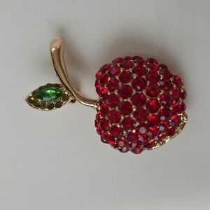 CHERRY  Sparkle Brooch Bright Colors Simulated Rubies and Emeralds
